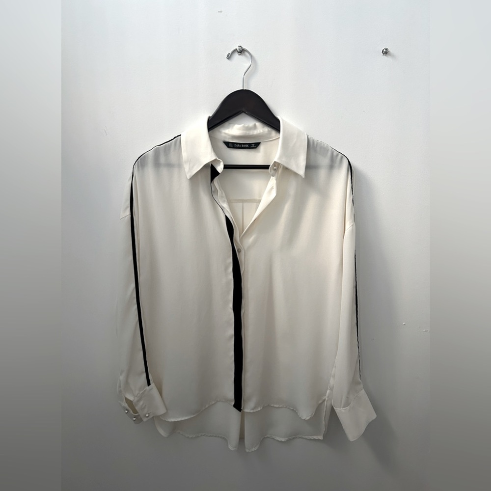 Zara White Sheer Button down Velvet lining